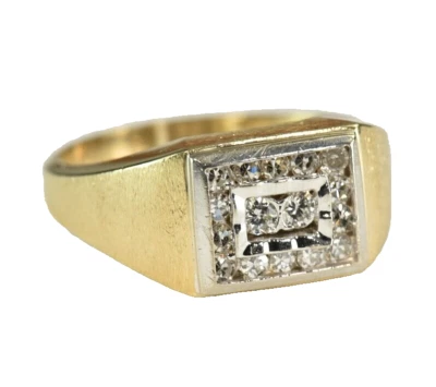 14k Gold  Natural Diamond Rectangular Top Ring by J T C - Image 1 of 4