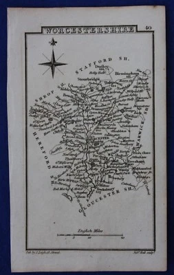 Original antique miniature county map WORCESTERSHIRE, Samuel Leigh, 1820-31 - Image 1 of 3