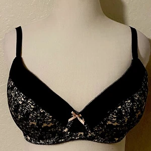 Sujetador con aros acolchado Isaac Mizrahi talla 42DD negro crema encaje nuevo/etiqueta desprendida - Imagen 1 de 6