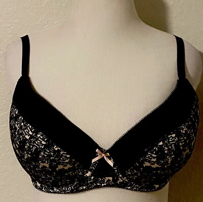 Isaac Mizrahi Padded Underwire Bra Size 42DD Black Cream Lace New / Detached Tag - Image 1 of 4