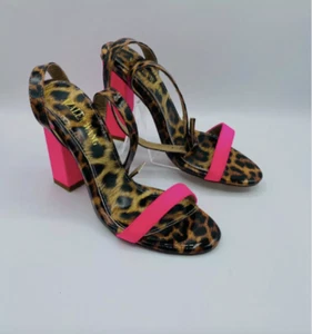 Azalea Wang Leopard Fushcia Block Open Toe Heels 7.5 - Picture 1 of 7