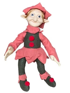 Vintage Weihnachten Elfe Figur Porzellan Filz Stoff 12 Zoll Plüsch Puppe Happy - Bild 1 von 11