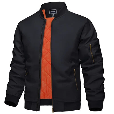 Chaqueta de bombardero de invierno para hombre con cremallera completa acolchada forrada abrigo de piloto cálido ropa exterior informal Foto 1 de 4