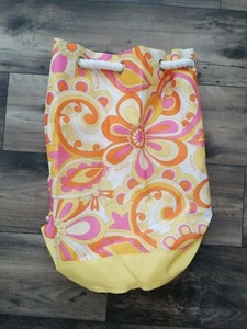 Neu! CLINIQUE - gelb und rosa Rucksack Tasche mit Seilriemen - super süß! - Bild 1 von 2