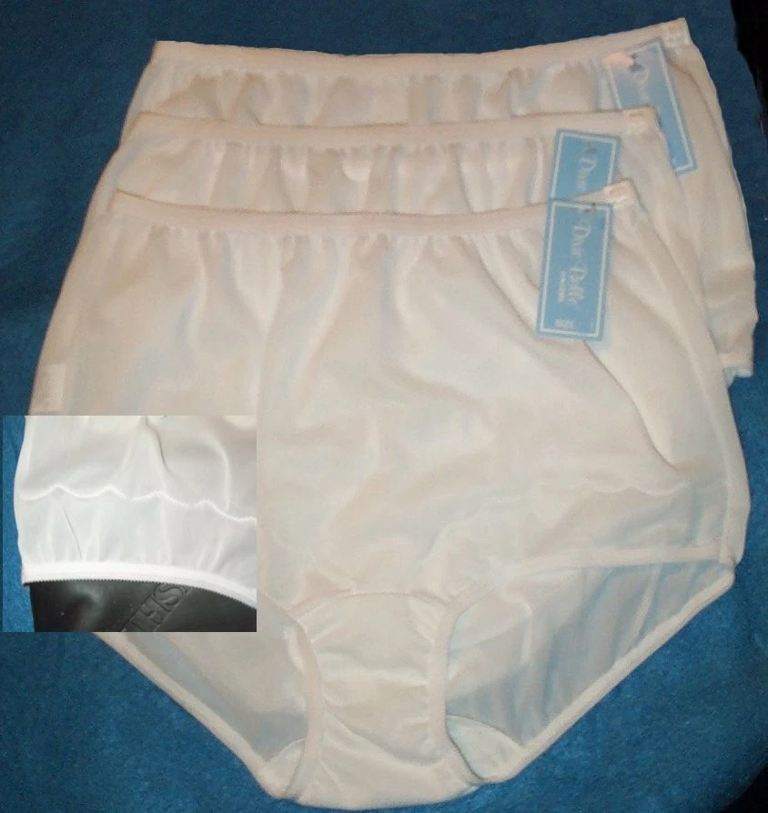 3 Pair Dixie Belle White Nylon Size 8 Scalloped Leg Panty Style 719 by Velrose - Image 1 of 1