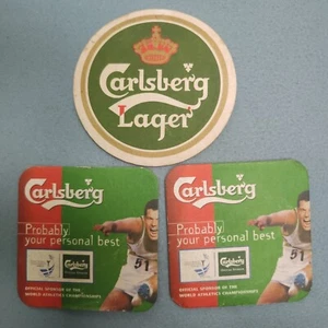 3 Alfombrillas de Cerveza Carlsberg Hombre Cobertizo Cerveza Jardín Bar Usado Sirena Copenhague - Imagen 1 de 10
