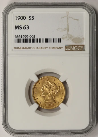 1900 Liberty Head Half Eagle Gold $5 MS 63 NGC Cover