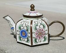 Chinemel B. Yee Enamel On Copper Miniature White Teapot W/Floral Decoration