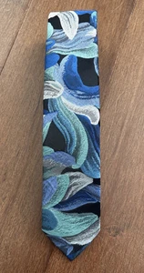 Paisley & graue schmale Herrenkrawatte - blau Blumen Gobelin gewebte Krawatte - Bild 1 von 6