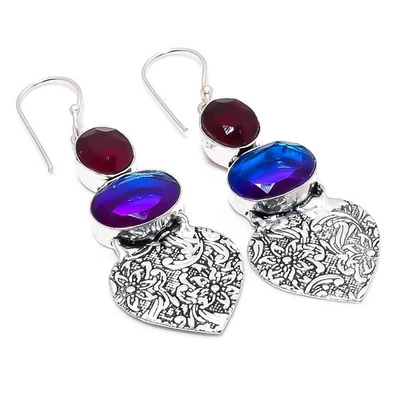 Orecchini gioiello in argento sterling 925 con tormalina bicolore, pietra... - Immagine 1 di 4