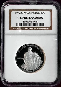 1982 S George Washington 90% Silver Commemorative NGC PF 69 UC Half KM 208 - Picture 1 of 3