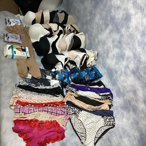Huge Modern Lingerie 50 Pc Bras Fair to Very Good 20 Victoria's Panties Hosiery - Picture 1 of 11