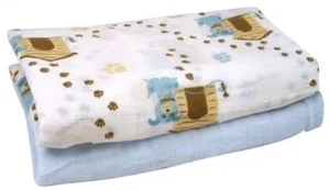 Set regalo coperte fasciatoio Stephan bambino cotone mussola tinta unita blu/cuccioli 2 pezzi - Foto 1 di 4