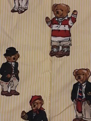 Vintage Ralph Lauren Polo Bear YELLOW Striped Comforter Blanket TWIN 63 x 86  - Image 1 of 4