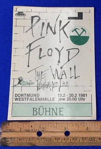 Pink Floyd The Wall 1981 vintage SIN USAR GIRA DE CONCIERTOS BACKSTAGE PASS ALEMANIA! - Imagen 1 de 2