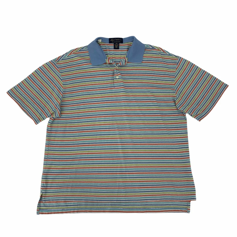 Camisa polo de golf Byron Nelson vintage para hombre talla L colorida a rayas 100 % algodón Foto 1 de 4