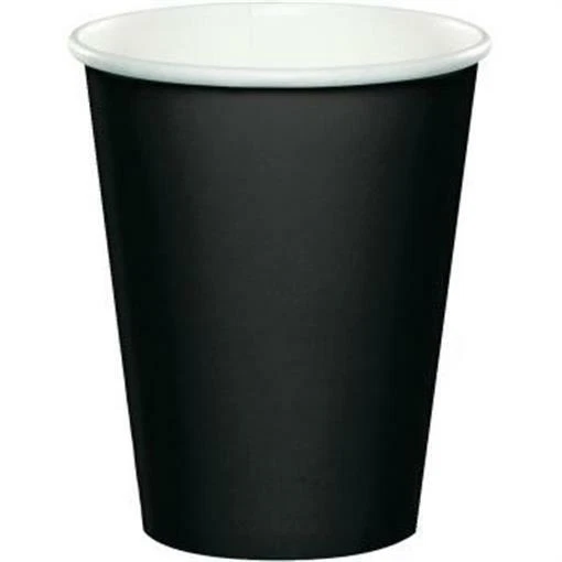 Black 9oz Paper Hot/Cold Cups 24 Per Pack Black Tableware Decorations Party - Image 1 of 1