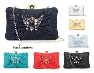 Women's Sparkling Glitter Diamante Wedding Prom Party Bag Evening Clutch Handbag - Picture 1 of 11