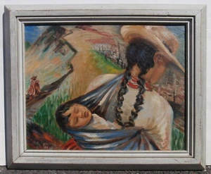 Old Modern Art Oil Painting Latin American Scene by Artist Beatrice S. Gardner - Picture 1 of 12