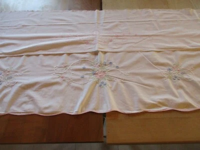 Retour de drap N°74 en coton broderie fleurs rose bleu  Lot de 2 - Photo 1/4