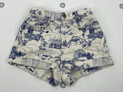 American Apparel Denim Ivory Twill Boardwalk Print Cuff Shorts JR Womens Sz 24" - Image 1 of 4