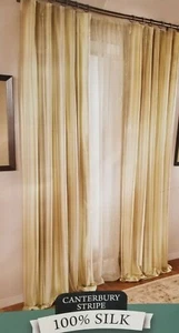 2 pc Canterbury Stripe 100% Silk Drape Panels (1 Pair) 84" x 96" $240 NIP - Picture 1 of 12