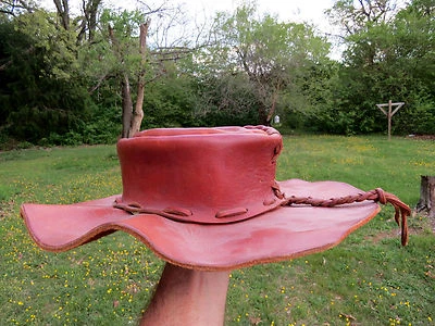 Antiguo sombrero artesanal de cuero pícaro occidental sombrero de vaquero envejecido VIEJO OESTE ❤️j11 Foto 1 de 4