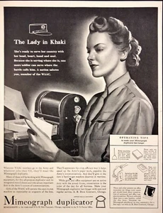 1942 Mimeograph Duplicator The Lady In Khaki WAAC WWII Vintage Print Ad - Picture 1 of 6