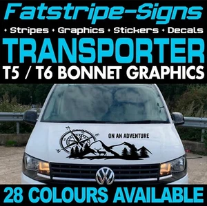 to fit VW TRANSPORTER T5 T6 COMPASS & MOUNTAIN BONNET STICKER GRAPHICS CAMPERVAN - Picture 1 of 2