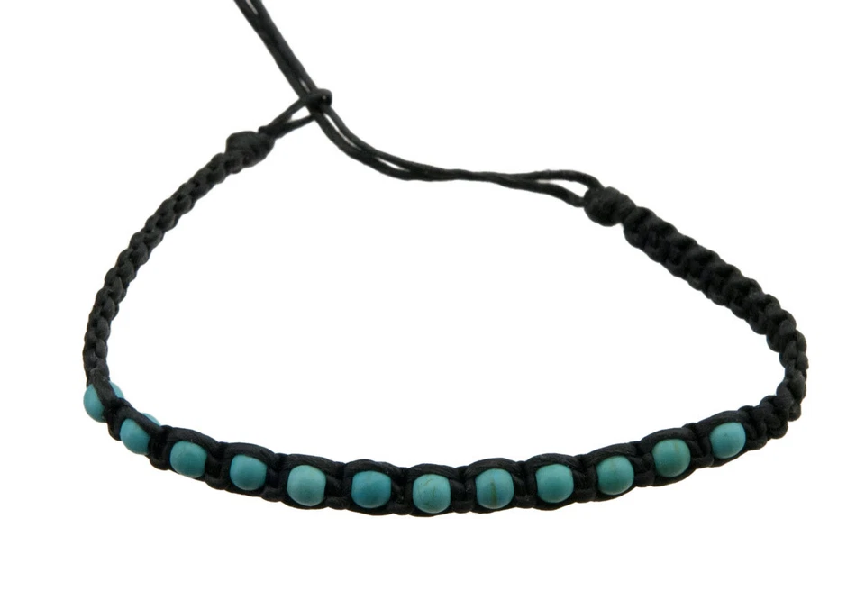 Armband Brasilianisch - Freundschaft Strang Blau Zopf mit Perlen Türkis 2546 - Bild 1 von 1