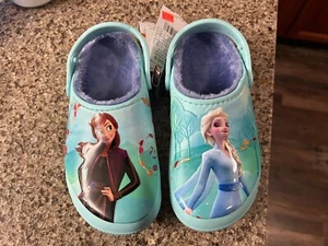 Crocs DISNEY FROZEN II Anna & Elsa Mules Clogs Light Blue Slip on Size 3 - Picture 1 of 7