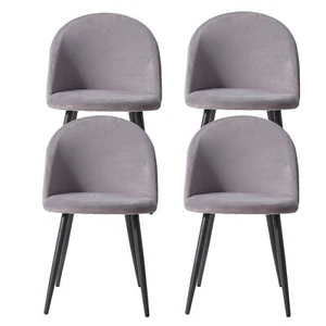 Set di 4 Sedie da Pranzo in Velluto, Sedie Imbottite con Gambe in Metallo Grigio - Foto 1 di 12