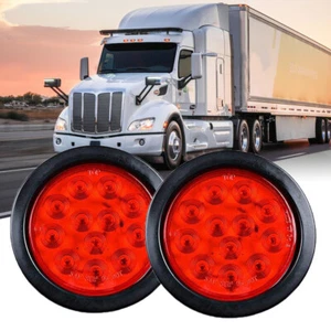 2X 4"Inch Round Tail Light 12 LED Red Turn Signal Lamp Reverse Truck Trailer RV - Picture 1 of 12