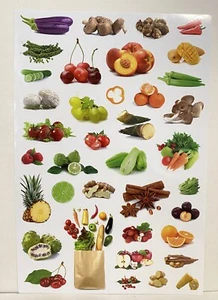 Juegos de pegatinas de frutas y verduras - 4 páginas diferentes - 10" x 6,75" - Imagen 1 de 4