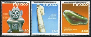 Mexico 1248-1250, MNH. Michel 1761-1763. Pre-Hispanic Art,1981. Sculptures:Fish, - Picture 1 of 1