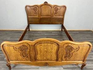 Bed - Vintage French Louis XV Double Bed Frame Oak Carved Headboard Lot 3703 - Picture 1 of 10