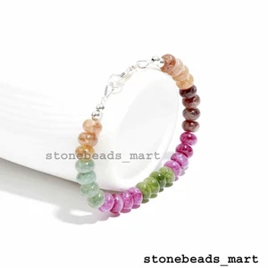 925 Plata de Ley Multi Turmalina Cuarzo 8-9 mm Suave Rondelle Pulsera 7" - Imagen 1 de 9