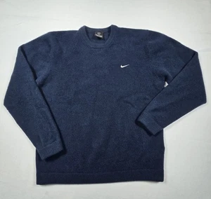Vintage NIKE Strickpullover 100 % Lammwolle marineblau Rundhalsausschnitt Herren Large - Bild 1 von 9