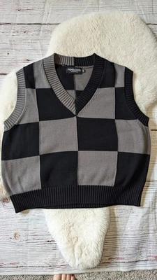 Foxblood Nightshade Sweater Vest Black And Grey Checkered V Neck L/XL HTF - Image 1 of 4