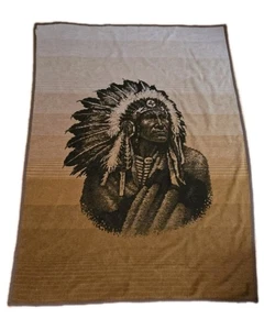 Manta reversible Ibena Cannon vintage de jefe indio nativo americano - Imagen 1 de 7