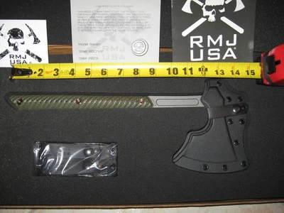 BONITO AUTÉNTICO NUEVO RMJ EE. UU. HACHA RAVEN 80CrV2 TUNGSTENO OLIVA SUCIO Foto 1 de 4