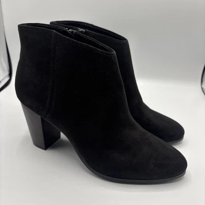 Old Navy Boots Women’s Casual Side Zip Ankle Bootie Black Suede Block Heel Sz 9 - Image 1 of 4