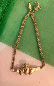 Estate 14K Gold YG Claddagh Mesh Bismark Bracelet Irish 7" 3.6 Ireland By ESI - Picture 1 of 11
