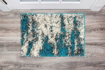 Turquoise Contemporary Abstract Design Plush Shag Area Rug — Non-Shedding Sof... - Image 1 of 4