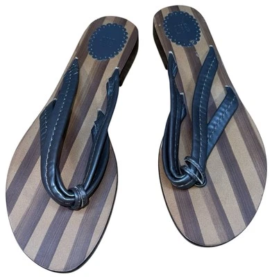 GAP черные кожаные стринги сандалии шлепанцы деревянная резиновая подошва женщин 10 - Изображение 1 из 4