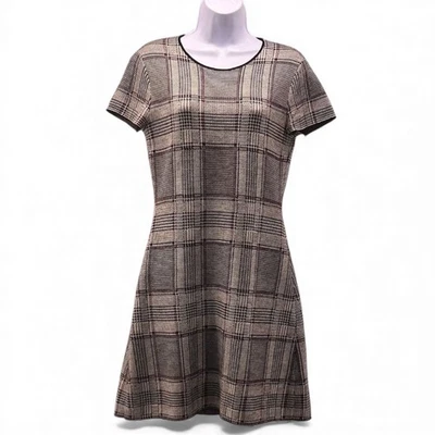 Theory Branteen Mini Dress Medium Merino Wool Sheath Plaid Preppy Party Evening - Image 1 of 4