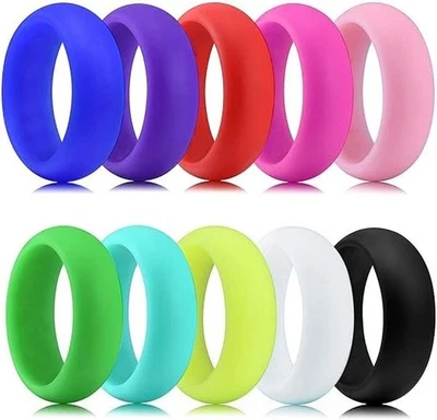 Paquete de 10 alianzas de boda de colores coloridos, anillo de silicona deportivo cómodo flexible Foto 1 de 4