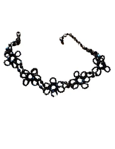 Boho-Chic Vintage-Inspired Blue Black Lace Choker Necklace - Picture 1 of 2
