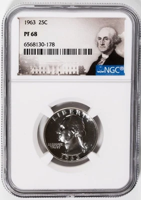 1963 Proof Washington Quarter 25c NGC PF68 90% Silver White - Image 1 of 4