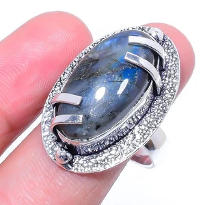 Labradorite Gemstone Handmade 925 Sterling Silver Jewelry Ring Size 8.5 - Picture 1 of 4